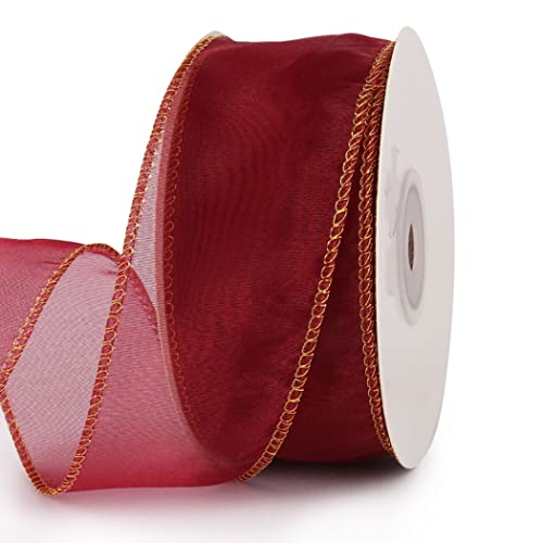 Geschenkband for Kuchen, Basteln for Verpacken von Organza-Chiffon-Schleifen und Geschenken (Breite: 4 cm, Länge: 10 m)(Wine Red) von RYRYR
