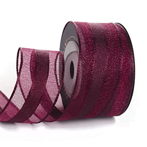 Geschenkband for Kuchen, Basteln for Verpacken von Satin-Organza, handgefertigte Festivaldekorationen und Hochzeitsfeiern (Breite: 2,5 cm, Länge: 10 Yards)(Wine Red) von RYRYR