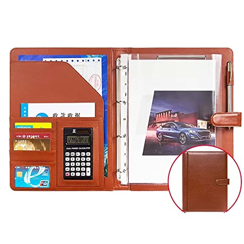 Ordner-Organizer, Padfolio, Notizblock, 4-Ring-Portfolio, Ordner aus PU-Leder, for Geschäftsinterviews, Lebensläufe, Dokumente mit Quittungshülle und Kartenhalter(Brown,12 bit calculator) von RYRYR
