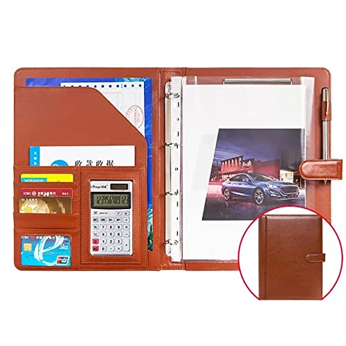 Ordner-Organizer, Padfolio, Notizblock, 4-Ring-Portfolio, Ordner aus PU-Leder, for Geschäftsinterviews, Lebensläufe, Dokumente mit Quittungshülle und Kartenhalter(Brown,12 bit solar calculator) von RYRYR