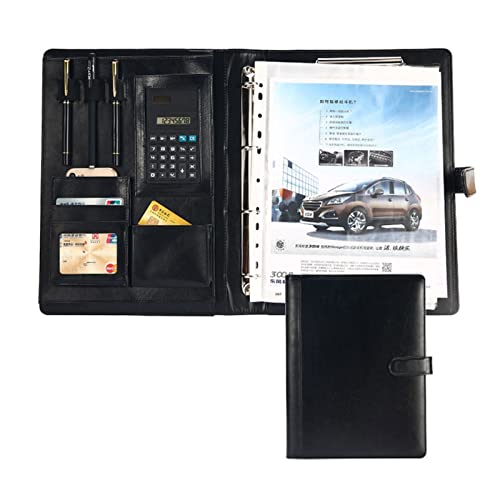 Ordner-Organizer, Padfolio, Notizblock, PU-Leder, Portfolio-Ordner for A4, Geschäftsdokumentenplaner for Frauen und Männer, Organizer mit Taschenrechner und Handschrift(Black,8 digit calculator) von RYRYR