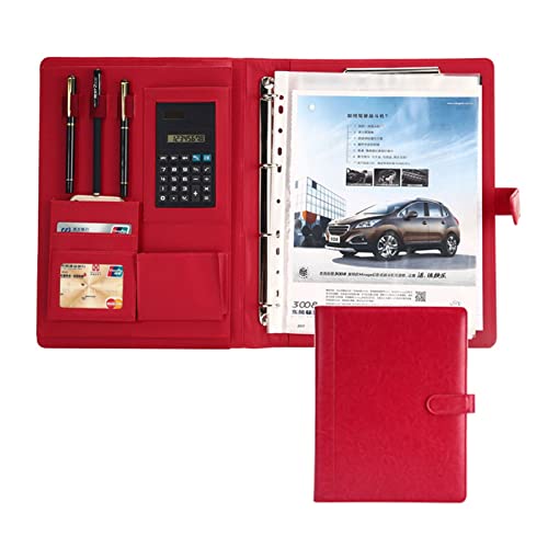 Ordner-Organizer, Padfolio, Notizblock, PU-Leder, Portfolio-Ordner for A4, Geschäftsdokumentenplaner for Frauen und Männer, Organizer mit Taschenrechner und Handschrift(Red,8 digit calculator) von RYRYR