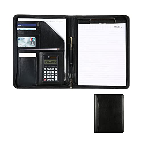 Ordner-Organizer, Schreibmappe, Notizblock, A4, Portfolio-Hülle mit Reißverschluss und Leder-Schreibblock, Reisepasshülle, Stifthalter, Visitenkartenordner(Black) von RYRYR