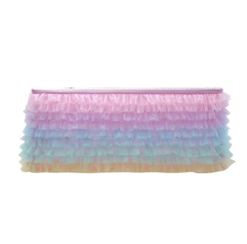 Party-Tischröcke, mehrschichtiger, heller Tüll for rechteckige/runde Tische, 6/9 Fuß Kuchen for Geburtstags-, Hochzeits- und Bankettdekoration(Mulitlor,9FT 77X275CM) von RYRYR