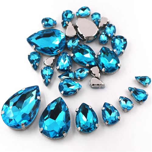 Strasssteine ​​mit flacher Rückseite, reflektierende Diamanten, Bastelbedarf, 20 Stück/Beutel, gemischte Größen, Glaskristall-Fassung for Kleidung/Hochzeitsdekorationen(Lake Blue) von RYRYR