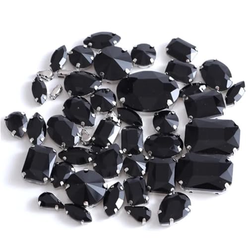 Strasssteine ​​mit flacher Rückseite, reflektierende Diamanten, Bastelbedarf, 50 Stück, gemischte Formen, Glaskristalle for Aufnähen mit Silber, Nähen, DIY-Kleidung, Schuhe, Zubehör(Black) von RYRYR