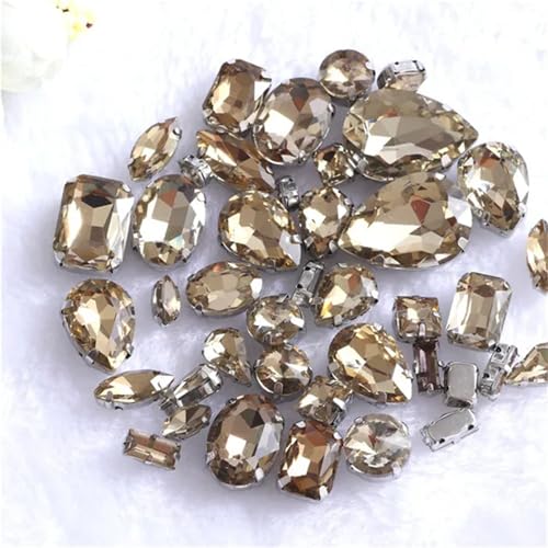 Strasssteine ​​mit flacher Rückseite, reflektierende Diamanten, Bastelbedarf, 50 Stück, gemischte Formen, Glaskristalle for Aufnähen mit Silber, Nähen, DIY-Kleidung, Schuhe, Zubehör(Lt.coffee) von RYRYR