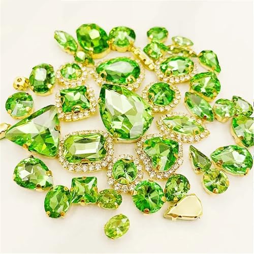 Strasssteine ​​mit flacher Rückseite, reflektierende Diamanten, Bastelbedarf, Kristallglas, 58 Stück, gemischte Formen, goldene Unterseite, Nähen, Verwendung for Handarbeiten, DIY-Kleidungszubehör(Lig von RYRYR