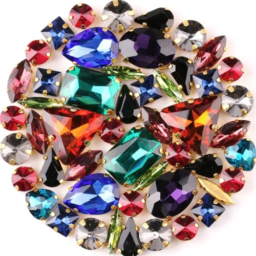 Strasssteine mit flacher Rückseite, reflektierende Diamanten, Bastelbedarf, goldfarbene Metallfassung, 50 Stück/Beutel, Formen, verschiedene Farben, Glaskristall, for Aufnähen, for Hochzeitskleider, Strasssteine mit flacher Rückseite, reflektierende Diamanten, Bastelbedarf, goldfarbene Metallfassung, 50 Stück/Beutel, Formen, verschiedene Farben, Glaskristall, for Aufnähen, for Hochzeitskleider, von RYRYR