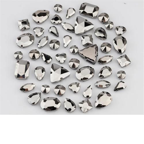 Strasssteine ​​mit flacher Rückseite, reflektierende Diamanten, Bastelbedarf, mehrere Formen, flache Rückseite, gemischte Größen, Glas for Aufnähen, bunte Kristallsteine ​​für die Dekoration von Hochz von RYRYR