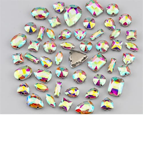 Strasssteine ​​mit flacher Rückseite, reflektierende Diamanten, Bastelbedarf, mehrere Formen, flache Rückseite, gemischte Größen, Glas for Aufnähen, bunte Kristallsteine ​​für die Dekoration von Hochz von RYRYR