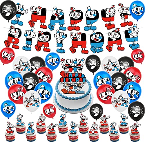 Geburtstagsparty Dekorationen Cuphead Luftballons Videospiel Alles Gute zum Geburtstag Girlande Spiel Kuchendekoration für Kinder Cuphead Partydekorationen von RZDQZY