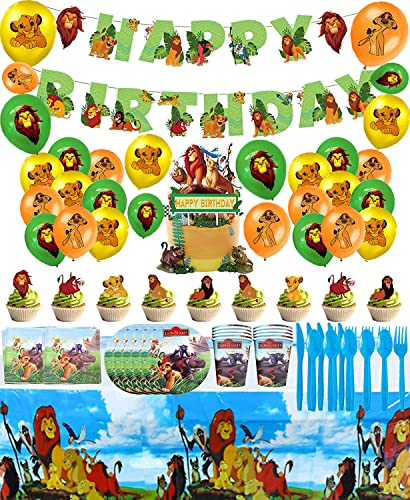 Geburtstagsparty Dekorationen Lion King Luftballons Alles Gute Zum Geburtstagfahne König der Löwen Geschirr Tischdeko Tortentopper für Kinder Lion King Geburtstagsdeko von RZDQZY