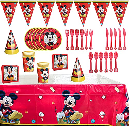 Geburtstagsparty Dekorationen Mickey Mouse Geschirr Tischdeko Set Mickey Geburtstag Partygeschirr Deko Wimpel für Kinder Mickey Mouse Geburtstag Deko Partyzubehör von RZDQZY