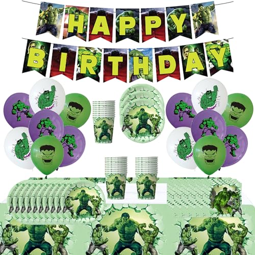 RZDQZY Hulk Geburtstag Deko Set: Luftballons, Servietten, Tischdecke, Platten, Tassen & Girlande - Grün, Cartoon, Buchstabenmuster RZDQZY Hulk Geburtstag Deko Set: Luftballons, Servietten, Tischdecke, Platten, Tassen & Girlande - Grün, Cartoon, Buchstabenmuster von RZDQZY