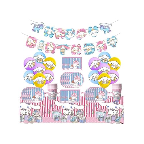 RZDQZY Cinnamoroll Geburtstag Party Deko: 66-teiliges Set mit Tassen, Luftballons, Platten, Girlande, Tischdecke & Servietten in bunten, hellen Farben von RZDQZY