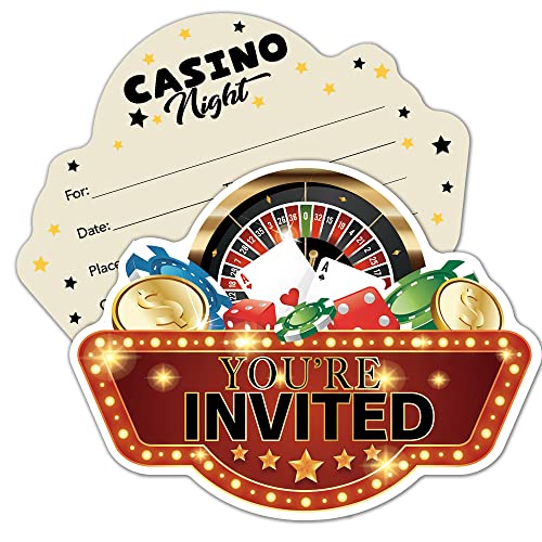 RZHV 15 Stück Roulette Poker & Chips geformte Party-Einladungskarten mit Umschlägen für Jungen Mädchen Erwachsene, lustige Las Vegas Casino Nacht Party Geburtstag Casino Spiel Party Einladung von RZHV