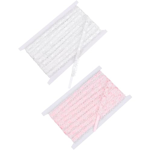 RZJSLSHANHAI 2 Rollen weiße Schleife Spitzenborte rosa Spitzenband weißes Band 9,1 m Baumwolle Vintage Häkelborte zum Nähen Geschenk DIY Handwerk Braut Hochzeit Schleife Party Dekor von RZJSLSHANHAI