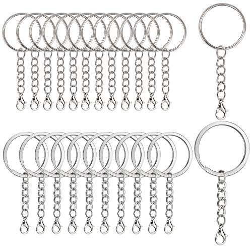 RZKJ-SHOP Schlüsselringe mit Kette, Schlüsselanhänger mit Karabiner, Metall Keyring Chain 60 Stück Kleine abnehmbare Vernickelte Schlüsselring für DIY Basteln von Jeesblsy