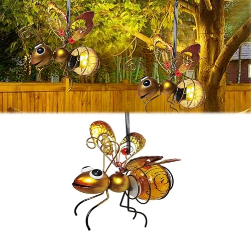 Bienen Deko Solarleuchte Außen, Bienen Solarlampen Gartendeko Lichterketten, Hängende Solar Tiere LED Gartenlampe, Solar Bienen Figuren Gartenleuchten für Garten, Rasen, Terrasse, Balkon (1pcs) von RZXBB