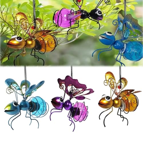 Bienen Deko Solarleuchte Außen, Bienen Solarlampen Gartendeko Lichterketten, Hängende Solar Tiere LED Gartenlampe, Solar Bienen Figuren Gartenleuchten für Garten, Rasen, Terrasse, Balkon (3pcs) von RZXBB
