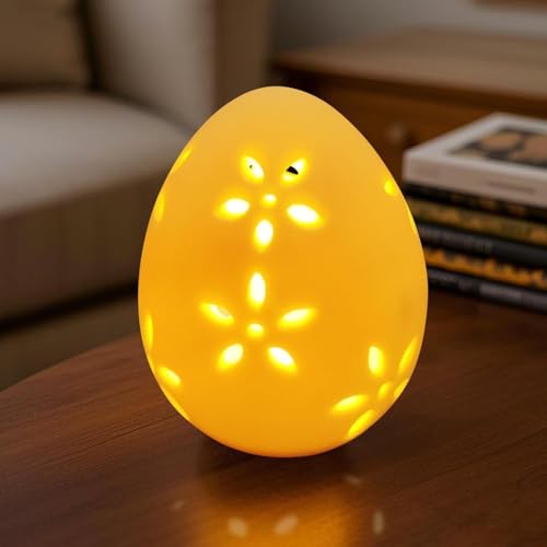RZXBB LED Ostereier Keramik,Ostereier Deko,Osterdeko LED Ostereier,Ostereier Deko aus Porzellan,Frühlingsdeko,Ostern Deko Hase Osterei-licht für Osterdeko Innen Tischdeko (B) von RZXBB