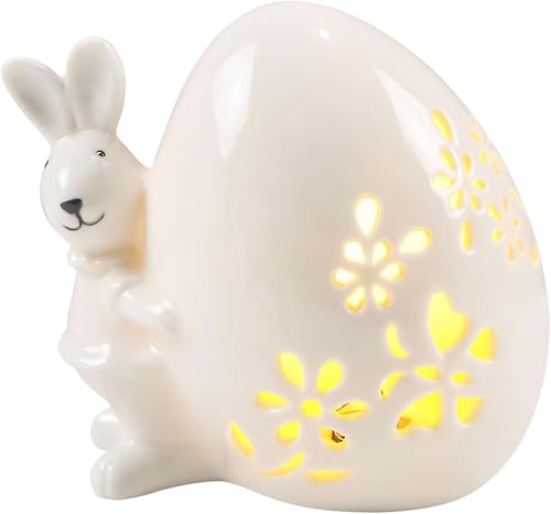 RZXBB LED Ostereier Keramik,Ostereier Deko,Osterdeko LED Ostereier,Ostereier Deko aus Porzellan,Frühlingsdeko,Ostern Deko Hase Osterei-licht für Osterdeko Innen Tischdeko (C) von RZXBB