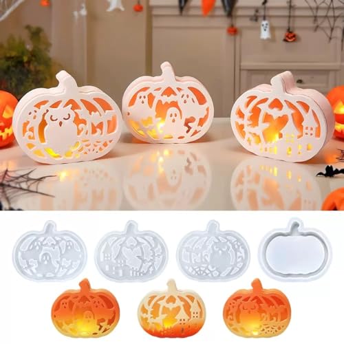 Silikonformen Gießformen Halloween, Silikon Gießformen Herbst Kürbis Kerzenhalter, Epoxidharz Formen Silikon Gipsform zum Gießen, Giessformen Silikonforme für DIY Herbst Halloween Deko (Stil A) von RZXBB
