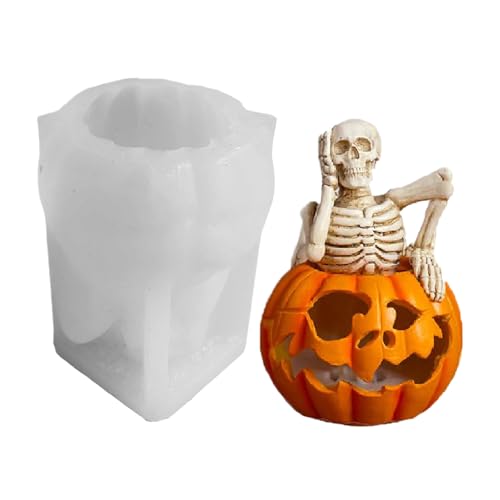 Silikonformen Gießformen Halloween Kerzenformen, 3D Kürbis Skelett Silikon Gießformen zum Gießen, Silikonform Kürbis Geist Lichter Halloween Totenkopf Kerzenformen für Handwerk (Stil B) von RZXBB