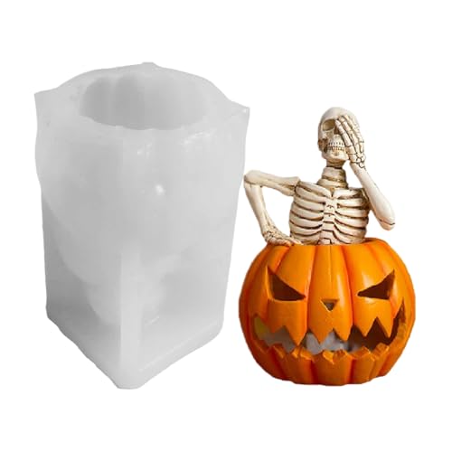 Silikonformen Gießformen Halloween Kerzenformen, 3D Kürbis Skelett Silikon Gießformen zum Gießen, Silikonform Kürbis Geist Lichter Halloween Totenkopf Kerzenformen für Handwerk (Stil C) von RZXBB