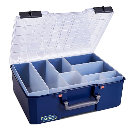 raaco CarryLite 150 5x8: Leicht Sortierbox für Werkstatt, mit 8 Einsätze für Kleinteile, Traglast 20 kg, Sichere Aufbewahrung, Transparenter Deckel, 33 x 14.7 x 33 cm von Raaco