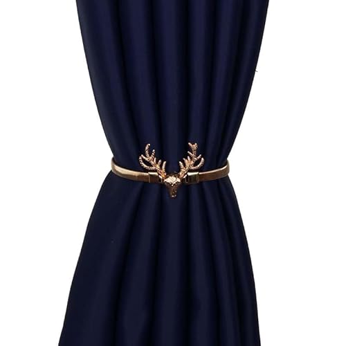 Vorhang Raffhalter 2 stücke Goldene Silber Vorhang Clip Vorhänge Halter Federform Rindsback Schnalle Clips Vorhang Zubehör Wohnkultur Gardinenhalter (Color : Gold Deer, Size : 30cm) von RaamKa