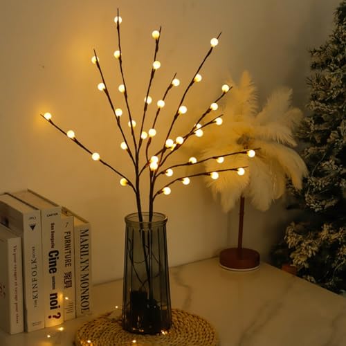 Beleuchtete Blumen LED-Zweigzweige insgesamt 40 LED-Lichter 2er-Pack Zweige 70 cm für Vase künstliche Baumlichter Außen- und Innendekoration Raumaufteilung Nachtlichterkette natürliche Pflanze von Raaxola