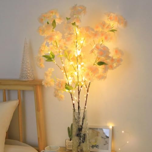 Beleuchtete Blumen LED-Zweigzweige insgesamt 40 LED-Lichter 2er-Pack Zweige 70 cm für Vase künstliche Baumlichter Außen- und Innendekoration Raumaufteilung Nachtlichterkette natürliche Pflanze von Raaxola