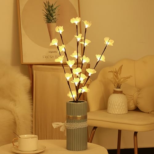 Beleuchtete Blumen LED-Zweigzweige insgesamt 40 LED-Lichter 2er-Pack Zweige 70 cm für Vase künstliche Baumlichter Außen- und Innendekoration Raumaufteilung Nachtlichterkette natürliche Pflanze von Raaxola