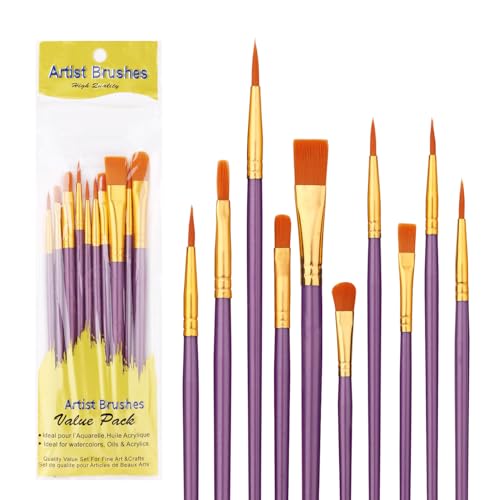 Rabbitale Pinsel-Set aus Nylon, für Öl-, Aquarell- und Acrylmalerei, ideal für Leinwand, Stein und Nagelkunst, tolles Geschenk für Künstler und Bastler, Hellviolett, 10-teilig Rabbitale Pinsel-Set aus Nylon, für Öl-, Aquarell- und Acrylmalerei, ideal für Leinwand, Stein und Nagelkunst, tolles Geschenk für Künstler und Bastler, Hellviolett, 10-teilig von Rabbitale