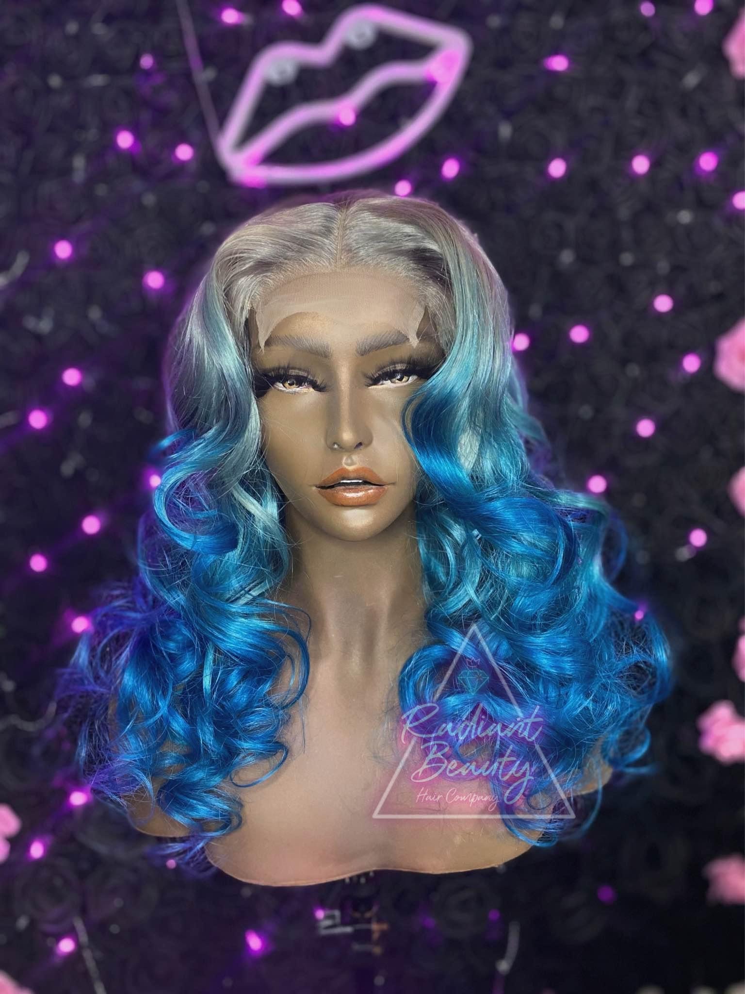 Shie Hd Spitzenverschluss Oder Frontal 18"-30 Länge 180 Dichte Menschliche Haare Blaue Ombré Perücke von RadiantBeautyHairCo