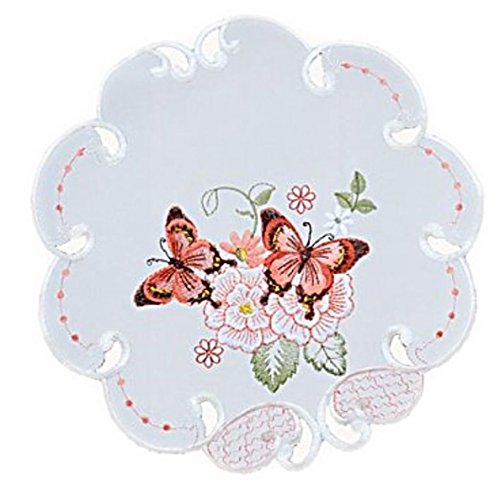 Tischdecke 30 cm Rund Sekt Schmetterlinge Rot Bunt Gestickt Deckchen Frühling Sommer (30 cm) von Raebel OHG