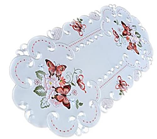 Raebel OHG Apolda Tischdecke 40x90 cm Oval Sekt Schmetterlinge Rot Bunt Gestickt Tischläufer Aufleger Frühling Sommer (40 x 90 cm) von Raebel OHG Apolda