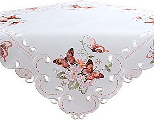 Tischdecke 85x85 cm Quadratisch Sekt Schmetterlinge Rot Bunt Gestickt Sommerdecke Aufleger Kaffeedecke Frühling (85 x 85 cm) von Raebel OHG Apolda