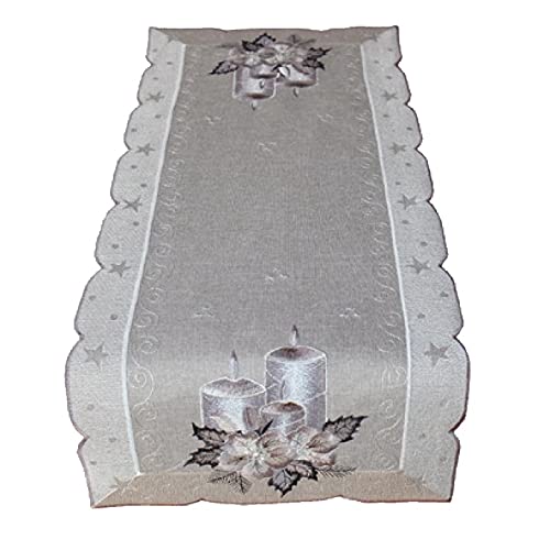 Raebel OHG Tischdecke Mitteldecke Deckchen Tischläufer Kissenhülle Weihnachten grau Silber Bestickt mit Kerzen (30 x 70 cm) von Raebel OHG