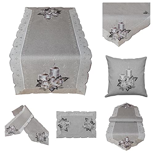 Raebel OHG Tischdecke Mitteldecke Deckchen Tischläufer Kissenhülle Weihnachten grau Silber Bestickt mit Kerzen (30 x 70 cm) von Raebel OHG