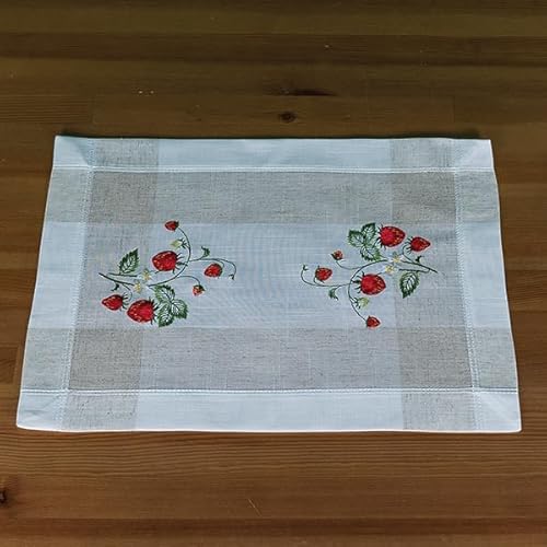 Raebel OHG Tischläufer, Stickerei Erdbeeren auf Leinenoptik, 35 x 50 cm, rechteckig, ercru-bunt, 85% Polyester, 15% Leinen Raebel OHG Tischläufer, Stickerei Erdbeeren auf Leinenoptik, 35 x 50 cm, rechteckig, ercru-bunt, 85% Polyester, 15% Leinen von Raebel OHG