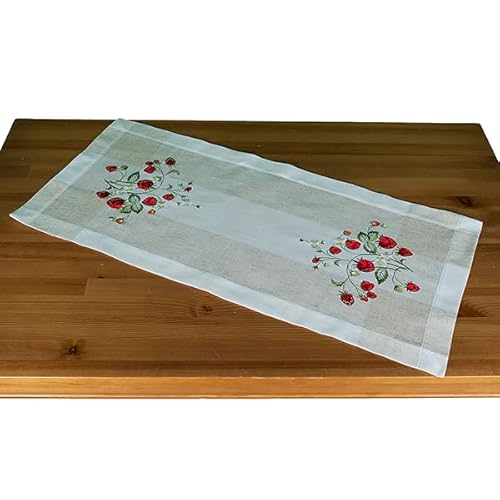 Raebel OHG Tischläufer, Stickerei Erdbeeren auf Leinenoptik, rechteckig, 40x90 cm, 85% Polyester 15% Leinen Raebel OHG Tischläufer, Stickerei Erdbeeren auf Leinenoptik, rechteckig, 40x90 cm, 85% Polyester 15% Leinen von Raebel OHG