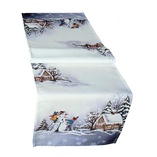 Raebel OHG Tischwäsche Druck Kinder mit Schneemann bunt Weihnachten Winter (40 x 85 cm) von Raebel OHG