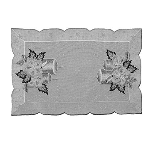 Tischdecke Mitteldecke Deckchen Tischläufer Kissenhülle Weihnachten grau Silber Bestickt mit Kerzen (30 x 45 cm) von Raebel OHG