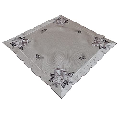 Tischdecke Mitteldecke Deckchen Tischläufer Kissenhülle Weihnachten grau Silber Bestickt mit Kerzen (60 x 60 cm) von Raebel OHG