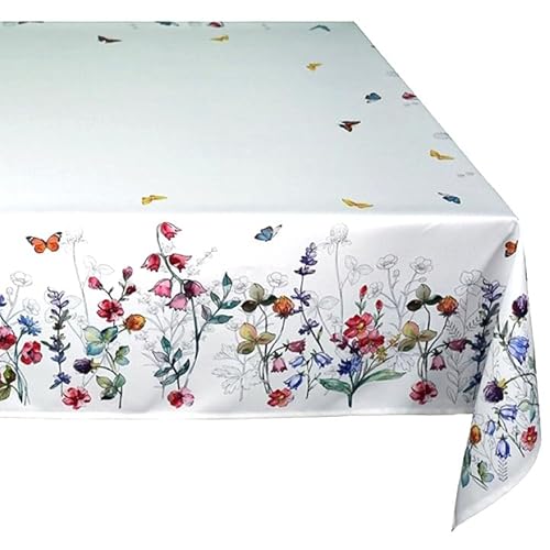 Tischdecke Mitteldecke Tafeltuch Größen bis 225 cm Frühling Sommer wollweiß Bunte Blumen und Schmetterlinge (110 x 160 cm) von Raebel OHG