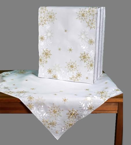 Tischdecke Mitteldecke Tischläufer Weihnachten Winter Schneesterne Gold-Ecru pflegeleicht (40 x 140 cm) von Raebel OHG