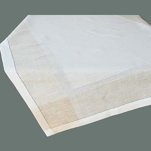 Tischdecke Tafeltuch eckig 110 x 140 cm Ecru beige Leinenoptik mit Hohlsaum 20% Leinen von Raebel OHG